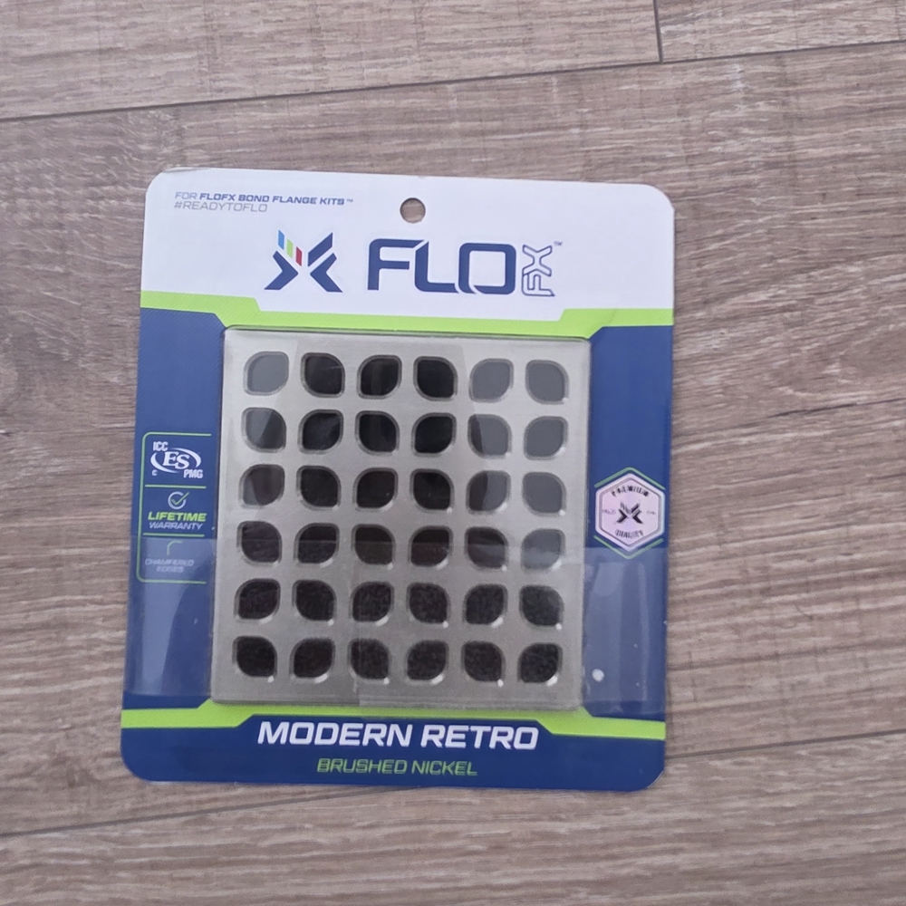 FloFX Modern Retro Brushed Nickel Shower Drain Grate